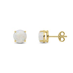 9ct Yellow Gold Round Natural Opal Claw Stud Earrings — 7mm