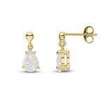 9ct Yellow Gold Pear Shaped Natural Opal Claw Drop Earrings — 7x5mm