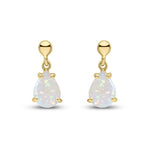 9ct Yellow Gold Pear Shaped Natural Opal Claw Drop Earrings — 7x5mm