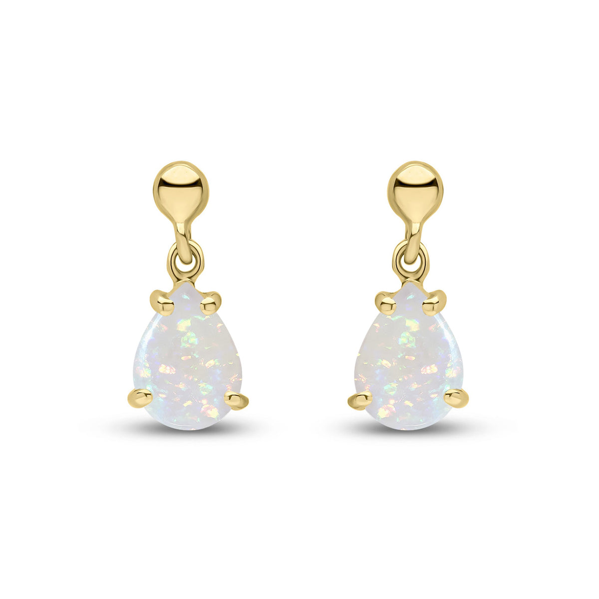 9ct Yellow Gold Pear Shaped Natural Opal Claw Drop Earrings — 7x5mm