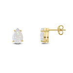 9ct Yellow Gold Pear Shaped Natural Opal Claw Stud Earrings — 9x6mm