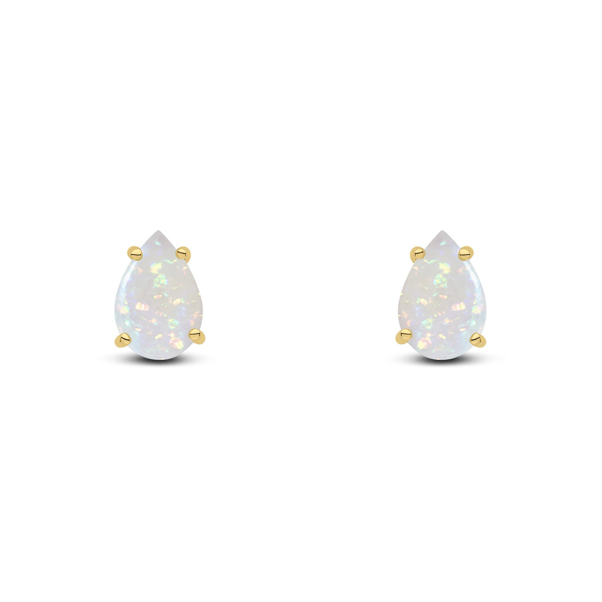 9ct Yellow Gold Pear Shaped Natural Opal Claw Stud Earrings — 9x6mm