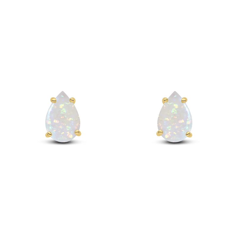 9ct Yellow Gold Pear Shaped Natural Opal Claw Stud Earrings — 9x6mm