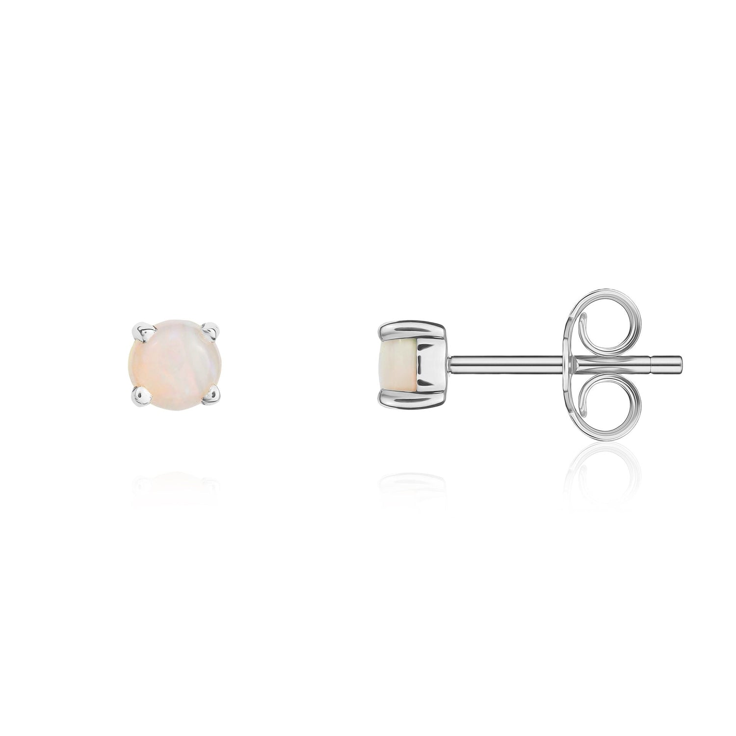9ct White Gold Round Natural Opal Four Claw Stud Earrings — 3mm