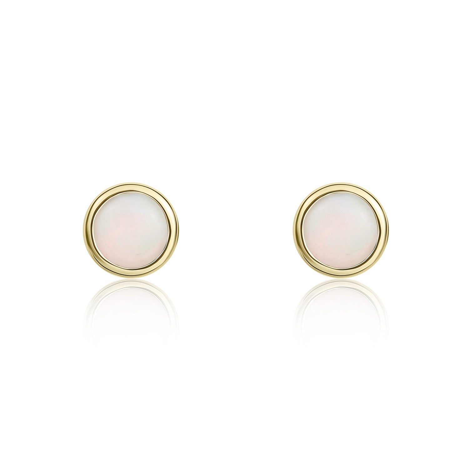 9ct Yellow Gold Round Natural Opal Rubover Stud Earrings — 3mm