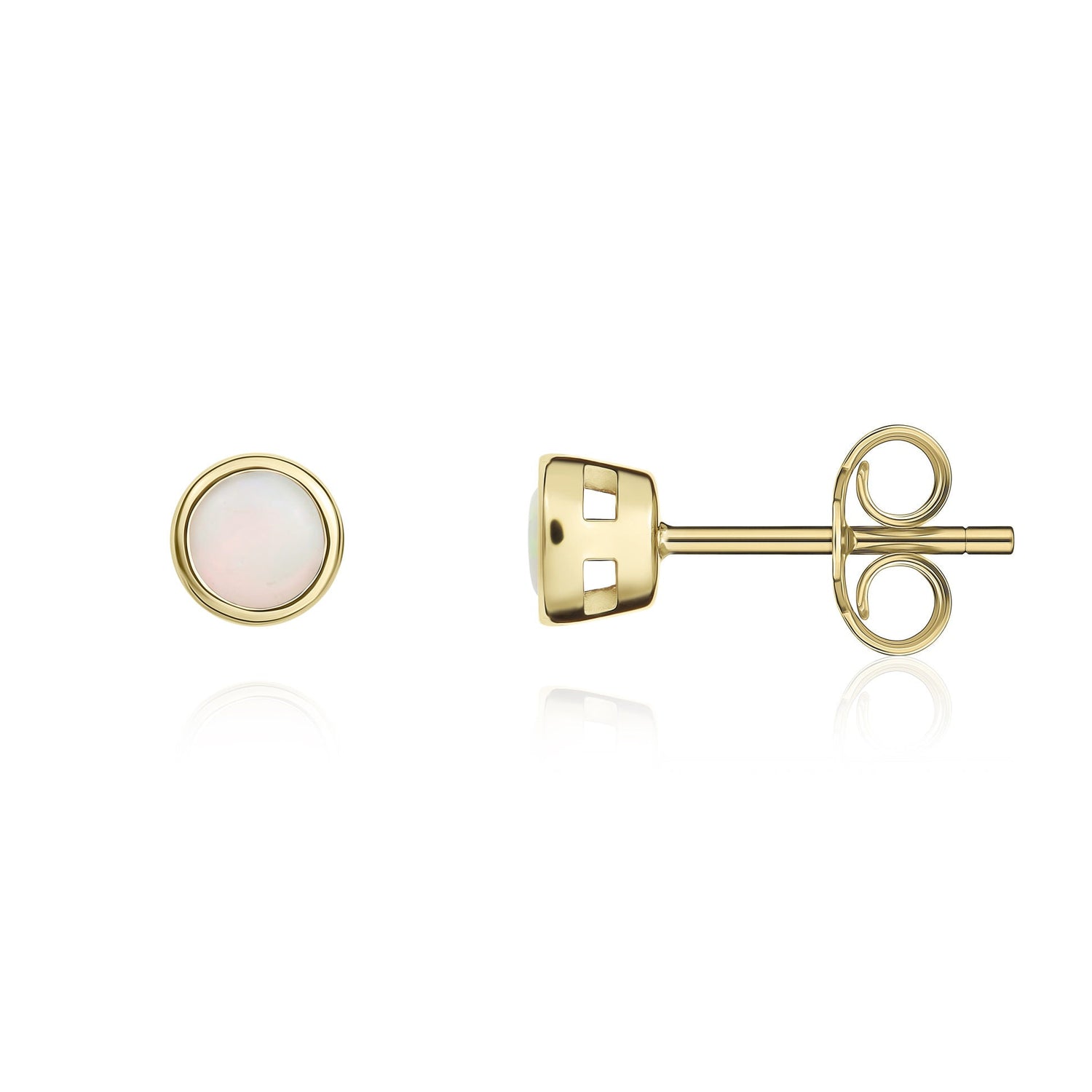 9ct Yellow Gold Round Natural Opal Rubover Stud Earrings — 3mm