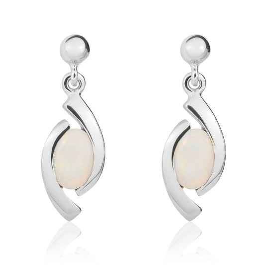 9ct White Gold Oval Natural Opal 'Eye' Drop Earrings — 6x4mm