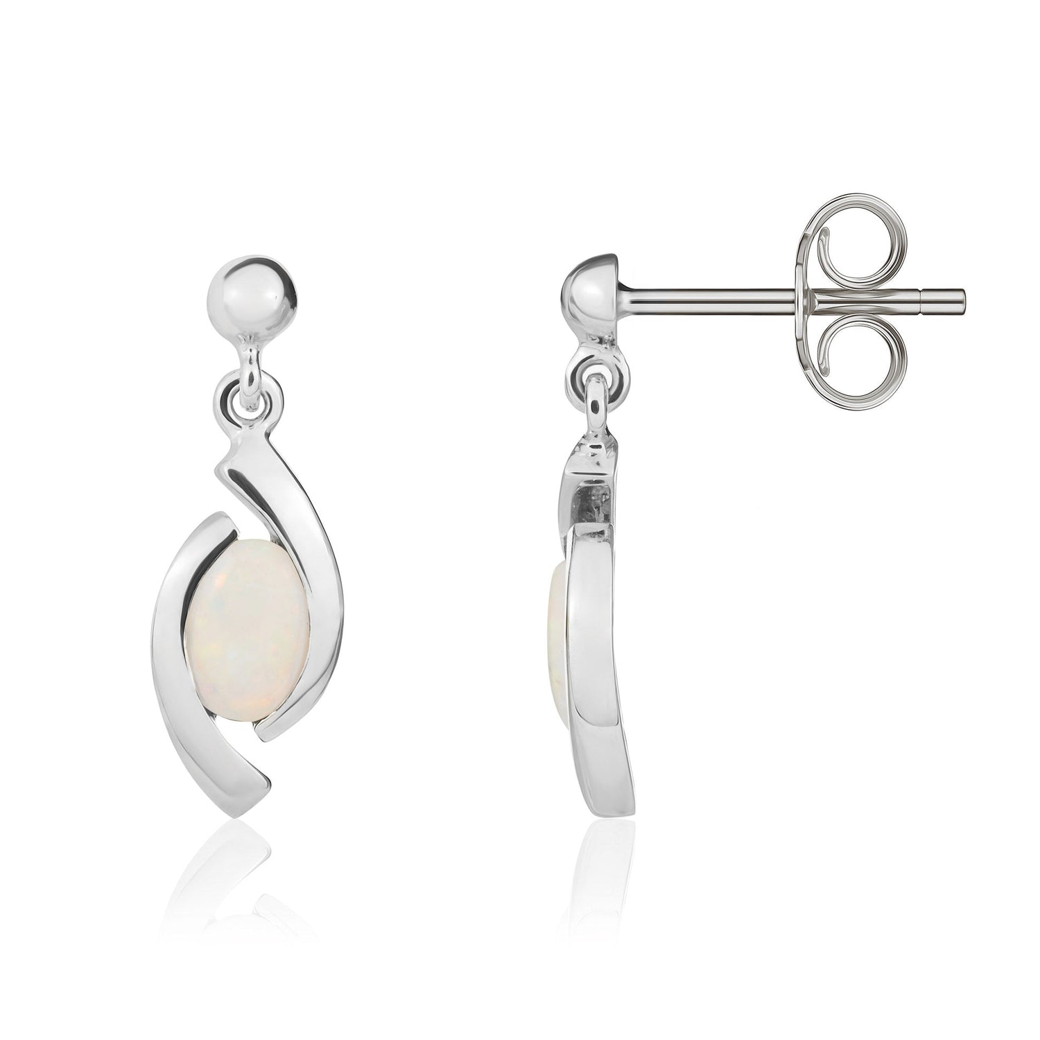 9ct White Gold Oval Natural Opal 'Eye' Drop Earrings — 6x4mm