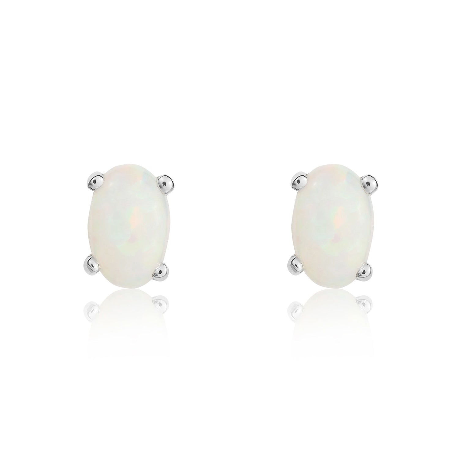 9ct White Gold Oval Natural Opal Stud Earrings — 6x4mm