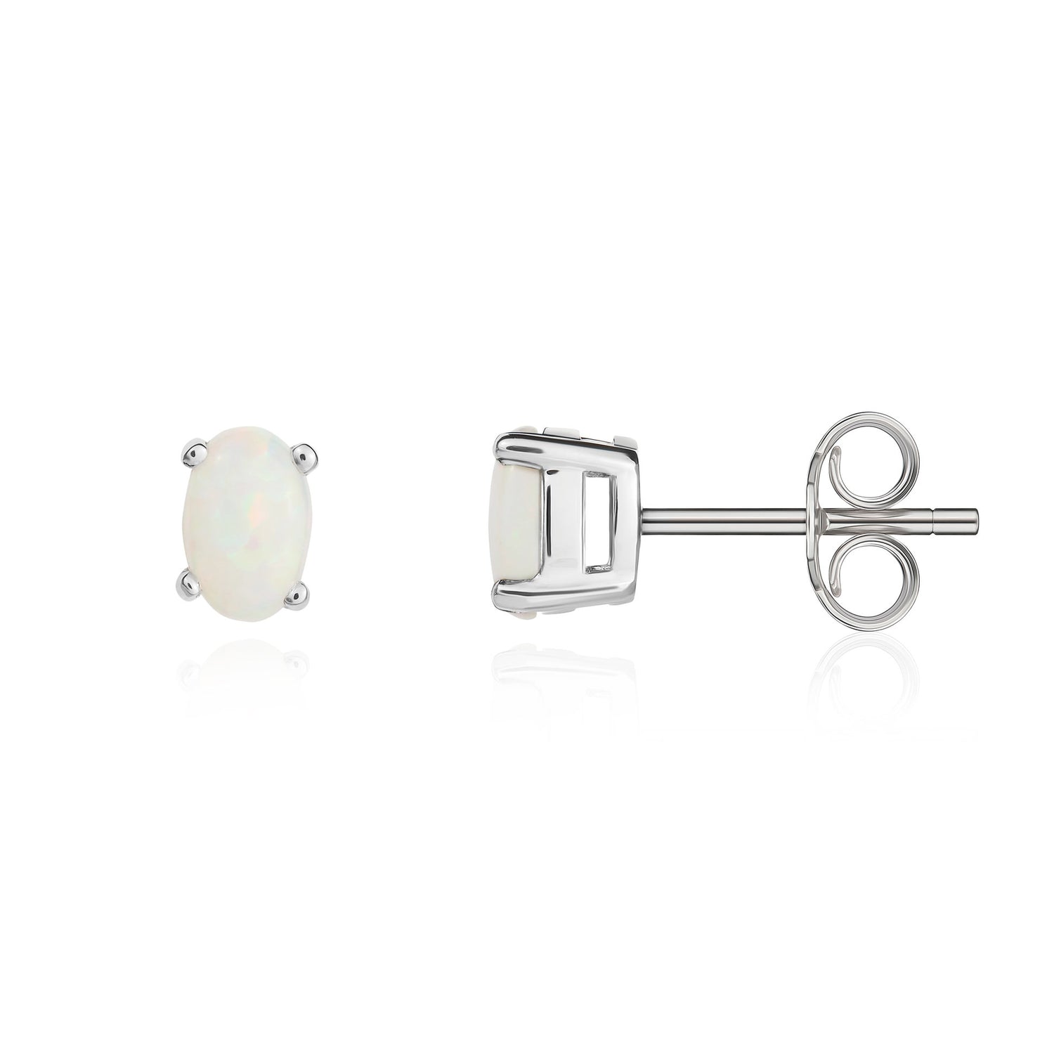 9ct White Gold Oval Natural Opal Stud Earrings — 6x4mm