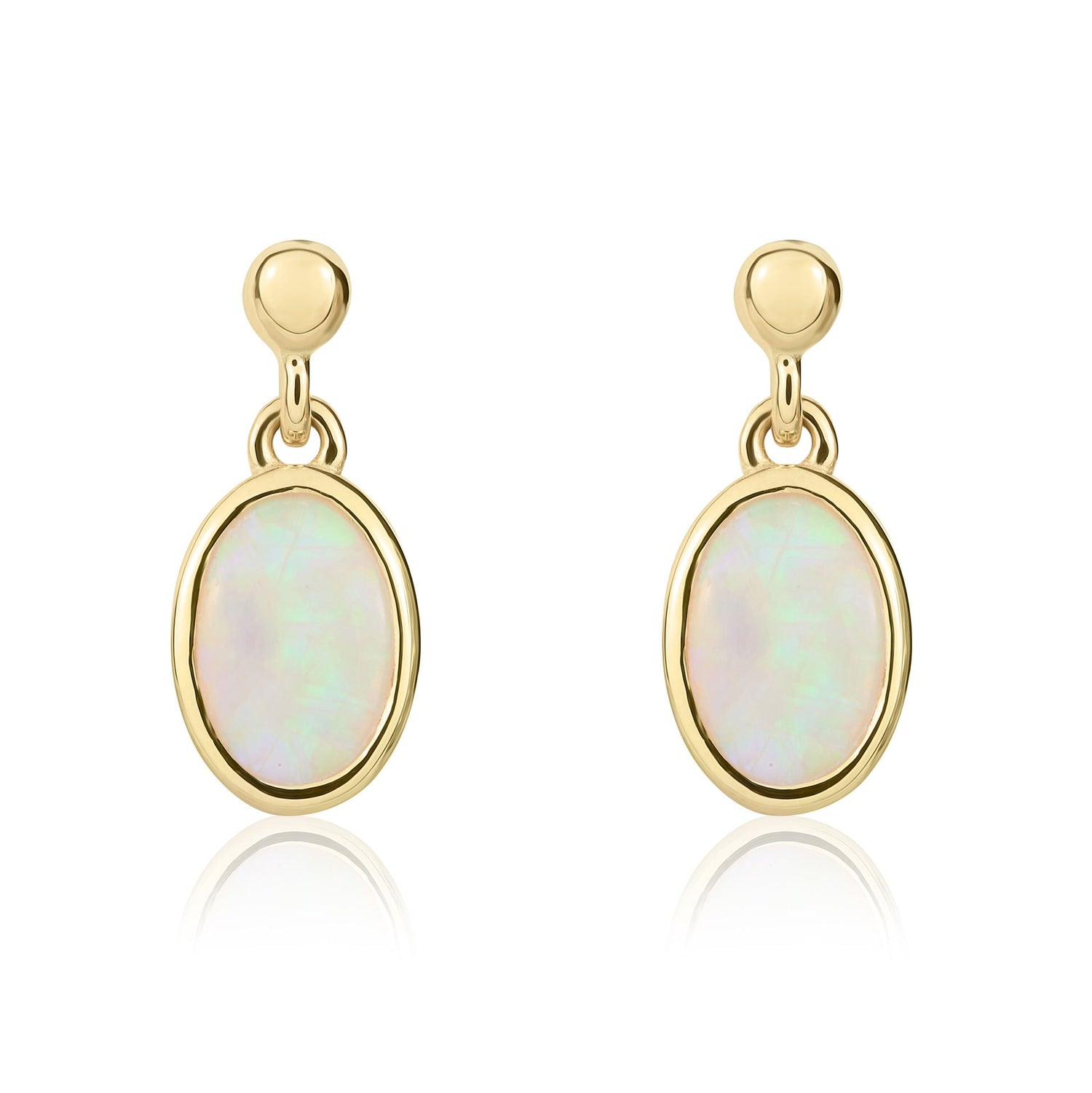 9ct Yellow Gold Oval Natural Opal Drop Earrings – 7x5mm