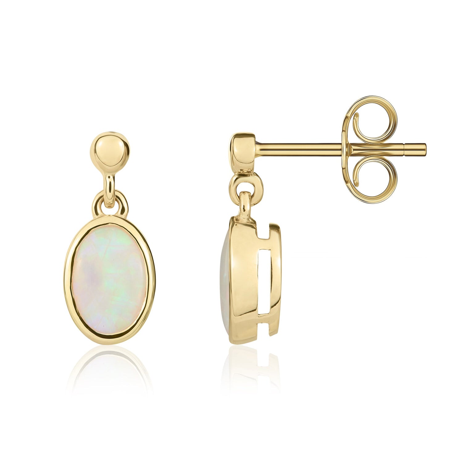 9ct Yellow Gold Oval Natural Opal Drop Earrings – 7x5mm