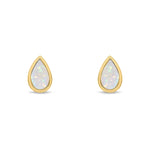 9ct Yellow Gold Pear Shaped Natural Opal Rubover Stud Earrings — 5x3mm