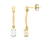9ct Yellow Gold Oval Natural Opal Claw Bar Drop Earrings — 6x4mm