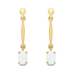 9ct Yellow Gold Oval Natural Opal Claw Bar Drop Earrings — 6x4mm