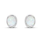 9ct White Gold Oval Natural Opal Rubover Stud Earrings — 9x7mm