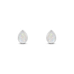 9ct White Gold Pear Shaped Natural Opal Rubover Stud Earrings — 6x4mm
