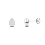 9ct White Gold Pear Shaped Natural Opal Rubover Stud Earrings — 6x4mm