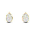 9ct Yellow Gold Pear Shaped Natural Opal Rubover Stud Earrings — 9x6mm