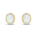 9ct Yellow Gold Oval Natural Opal Rubover Stud Earrings — 9x7mm