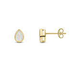 9ct Yellow Gold Pear Shaped Natural Opal Rubover Stud Earrings — 6x4mm