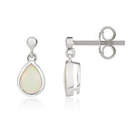 9ct White Gold Pear Shaped Natural Opal Rubover Drop Earrings with 2.5mm Bead Top — 6x4mm