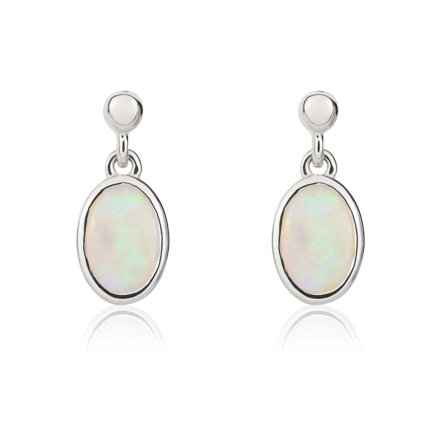 9ct White Gold Natural Oval Opal Drop Earrings — 6x4mm