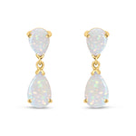 9ct Yellow Gold Pear Shaped Natural Opal Two Stone Claw Drop Earrings — 9x6mm