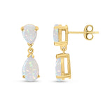 9ct Yellow Gold Pear Shaped Natural Opal Two Stone Claw Drop Earrings — 9x6mm