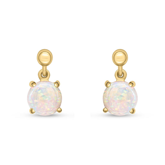9ct Yellow Gold Round Natural Opal Claw Drop Earrings — 6mm