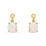 9ct Yellow Gold Round Natural Opal Claw Drop Earrings with Bead Top — 6mm