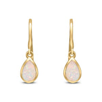 9ct Yellow Gold Pear Shaped Natural Opal Rubover Wire Hook Drop Earrings — 6x4mm