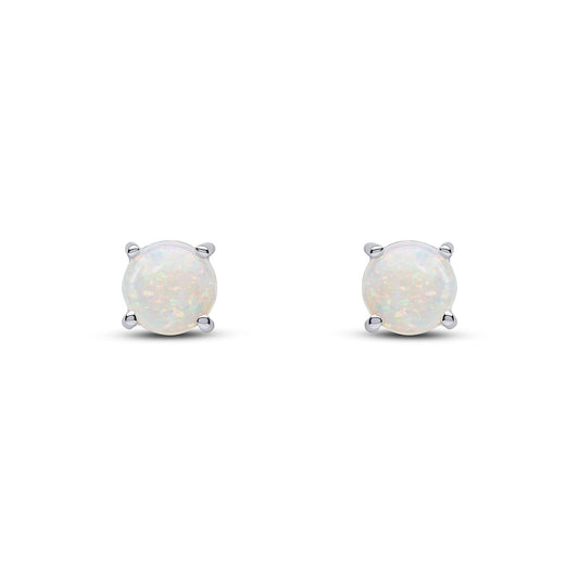 9ct White Gold Round Natural Opal Claw Stud Earrings — 6mm