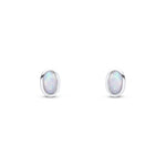 9ct White Gold Oval Natural Opal Rubover Stud Earrings — 5x3mm