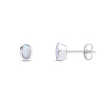 9ct White Gold Oval Natural Opal Rubover Stud Earrings — 5x3mm