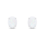 9ct White Gold Oval Natural Opal Claw Stud Earrings — 8x6mm