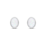 9ct White Gold Oval Natural Opal Rubover Stud Earrings — 8x6mm