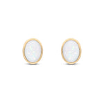 9ct Yellow Gold Oval Natural Opal Rubover Stud Earrings — 8x6mm