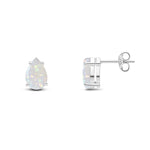 9ct White Gold Pear Shaped Natural Opal Claw Stud Earrings — 9x6mm