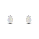 9ct White Gold Pear Shaped Natural Opal Claw Stud Earrings — 9x6mm