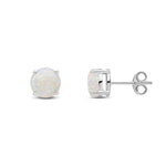 9ct White Gold Round Natural Opal Claw Stud Earrings — 7mm