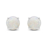 9ct White Gold Round Natural Opal Claw Stud Earrings — 7mm