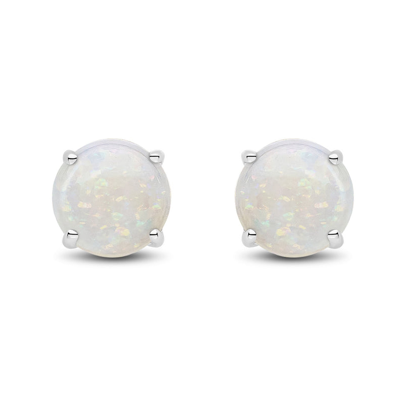 9ct White Gold Round Natural Opal Claw Stud Earrings — 7mm