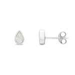 9ct White Gold Pear Shaped Natural Opal Rubover Stud Earrings — 5x3mm