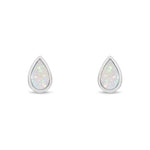 9ct White Gold Pear Shaped Natural Opal Rubover Stud Earrings — 5x3mm