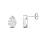 9ct White Gold Pear Shaped Natural Opal Rubover Stud Earrings — 9x6mm
