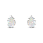 9ct White Gold Pear Shaped Natural Opal Rubover Stud Earrings — 9x6mm