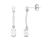 9ct White Gold Oval Natural Opal Claw Bar Drop Earrings — 6x4mm