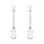 9ct White Gold Oval Natural Opal Claw Bar Drop Earrings — 6x4mm