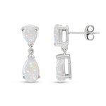 9ct White Gold Pear Shaped Natural Opal Two Stone Claw Drop Earrings — 9x6mm